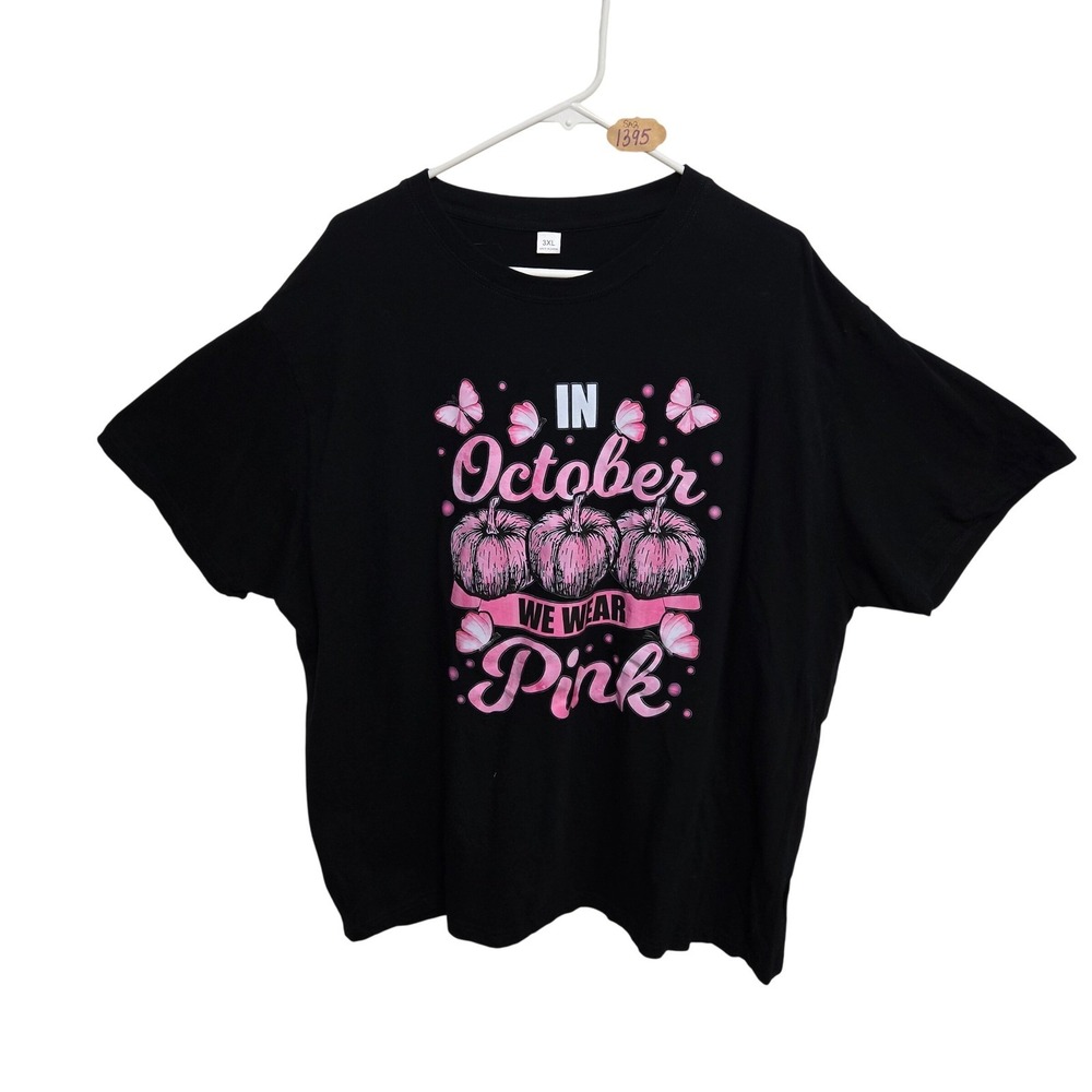 In October We Wear Pink Breast Cancer Awareness Pumpkin T-Shirt Black Womens 3XL